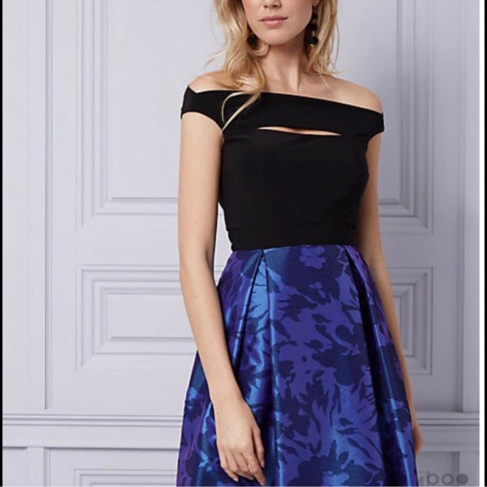 Elegant Black and Blue Off-Shoulder Dress